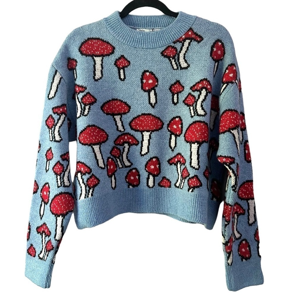 Zara Blogger's Favorite Knit Mushroom Long Sleeve Crew Neck Novelty Sweater - Picture 12 of 16